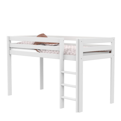 Lifetime Lit mezzanine mi-hauteur échelle droite avec sommier premium, blanc