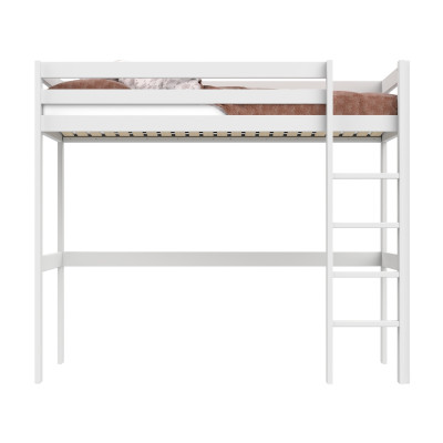 Letto a soppalco Lifetime Elements con scala dritta e rete a doghe standard, bianco