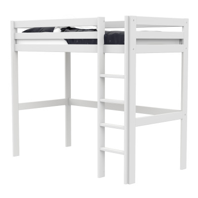 Letto a soppalco Lifetime Elements con scala dritta e rete a doghe standard, bianco
