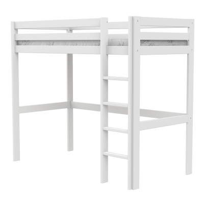 Letto a soppalco Lifetime Elements con scala dritta e rete a doghe standard, bianco