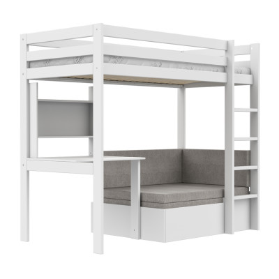 Letto a soppalco Study & Relax Lifetime Elements con scala dritta e rete a doghe standard, bianco