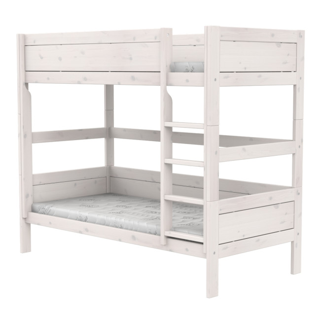 Letto a castello Lifetime con scala dritta, rete a doghe standard, whitewash