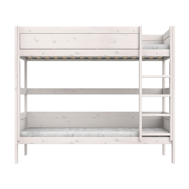 Letto a castello Lifetime con scala dritta e rete a doghe Deluxe, whitewash