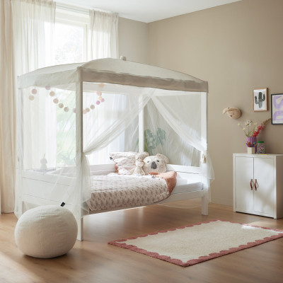 Lifetime single bed with canopy Dreamy White 120 x 200 cm with slatted frame standard whitewash