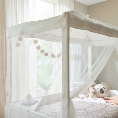 Lifetime lit simple avec ciel de lit Dreamy White 120 x 200 cm avec sommier à lattes premium whitewash