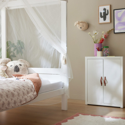 Lifetime letto singolo con baldacchino Dreamy White 120 x 200 cm con base a doghe premium whitewash