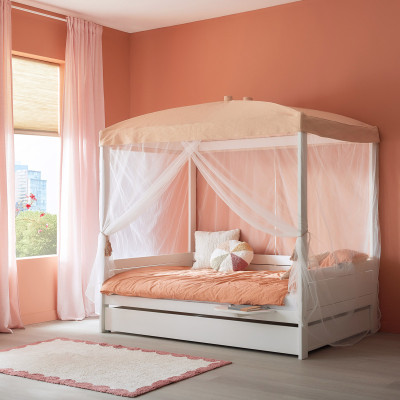 Lifetime letto singolo con baldacchino Sweet Pink 120 x 200 cm con base a doghe premium whitewash