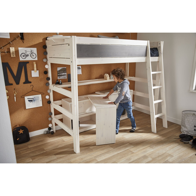 Lit mezzanine Lifetime avec table Play and Store, 90x200 cm, blanc à la chaux