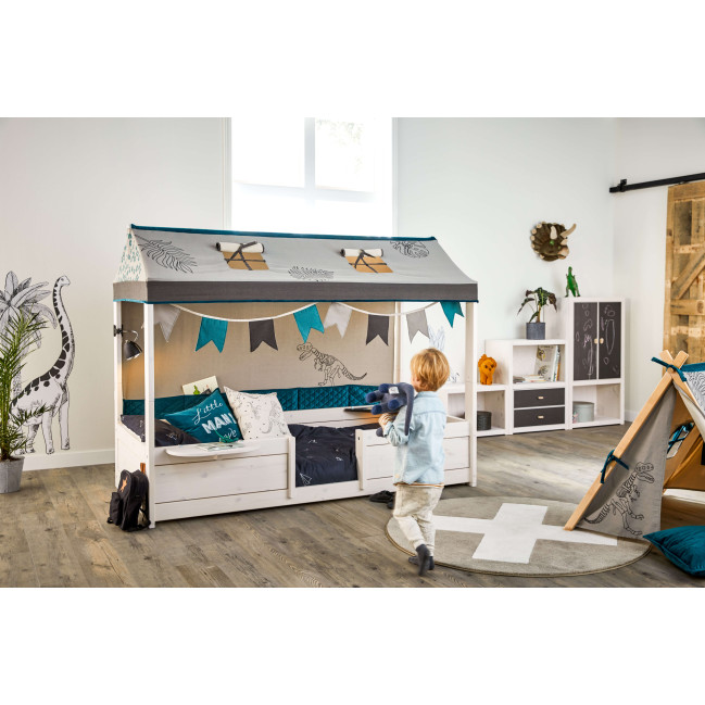 Lifetime Dino 4 in 1 letto per tetto in tessuto, 90x200 cm con RL Whitewash