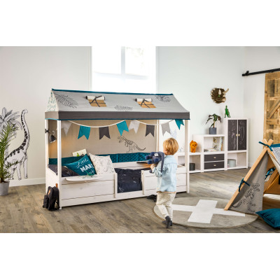 Lifetime Dino 4 in 1 letto per tetto in tessuto, 90x200 cm con RL Whitewash