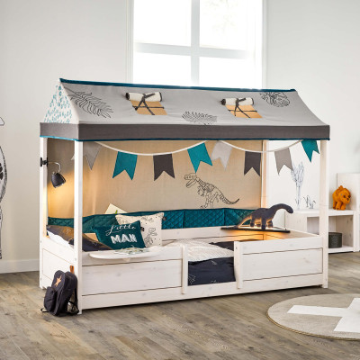 Lifetime Dino 4 in 1 letto per tetto in tessuto, 90x200 cm con RL Whitewash