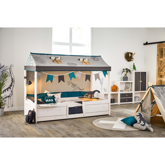 Lifetime Dino 4 in 1 letto per tetto in tessuto, 90x200 cm con RL Whitewash