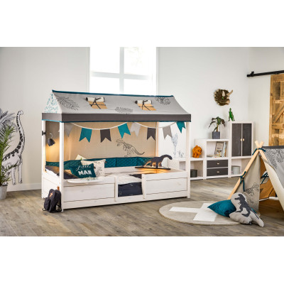 Lifetime Dino 4 in 1 letto per tetto in tessuto, 90x200 cm con RL Whitewash