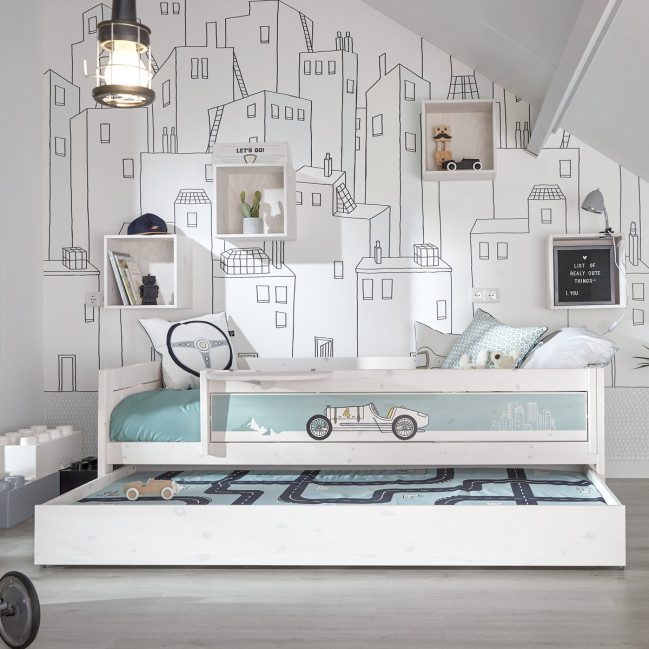 Lit de base Lifetime avec plancher à rouleaux Road Trip Race whitewash, cadre à lattes de luxe combi 1