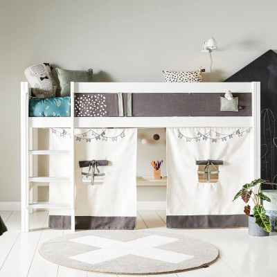 Chambre d’enfant Lifetime cactus demi-hauteur, lit 90x200 avec échelle en pente et rideau de jeu, cadre à lattes de rouleau