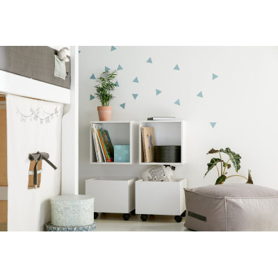 Lifetime children's room half-height cactus, bed 90x200 with sloping ladder and play curtain, roll slatted frame whitewash