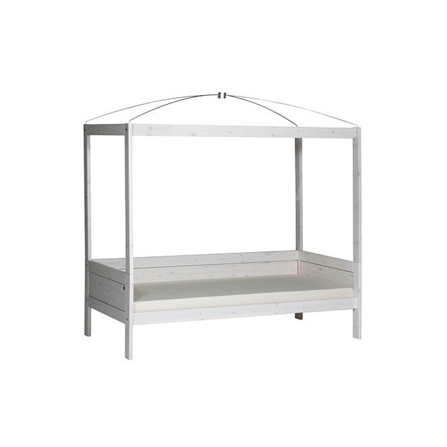 LifeTime-Kidsrooms Letto a baldacchino letto singolo Ladina-DLR, 90x200 cm, con struttura a doghe DeLuxe bianca