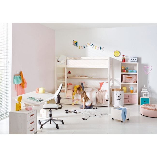 Letto a castello Lifetime LETTO A CASTELLO, scaletta inclusa, libreria, protezione anticaduta, struttura a doghe a 2 rotoli bian