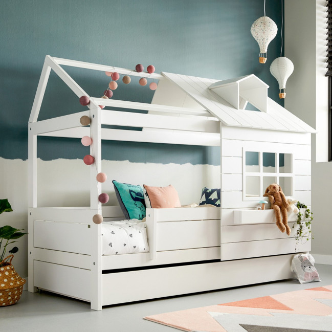 Lifetime Kidsrooms Base Cabin Bed Lake House 2 - Deluxe Slatted Frame White Lacquered