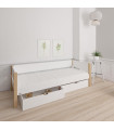 Manis-h SIF Kinderbett 90x200 cm mit Absturzsicherung und 2 Schubladen Snow white mit Buche Pfosten