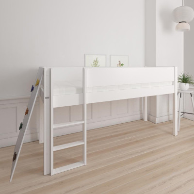 Manis-h Lit bébé demi-hauteur BORR 90 x 200 cm avec mur d’escalade Blanc neige