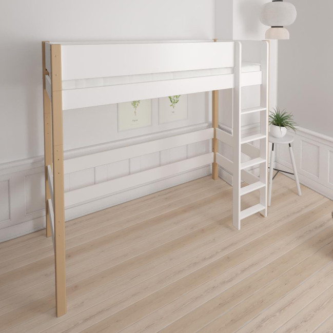 Manis-h Hochbett GEFION 90 x 200 cm, mit Lattenrost Snow white mit Buche Pfosten