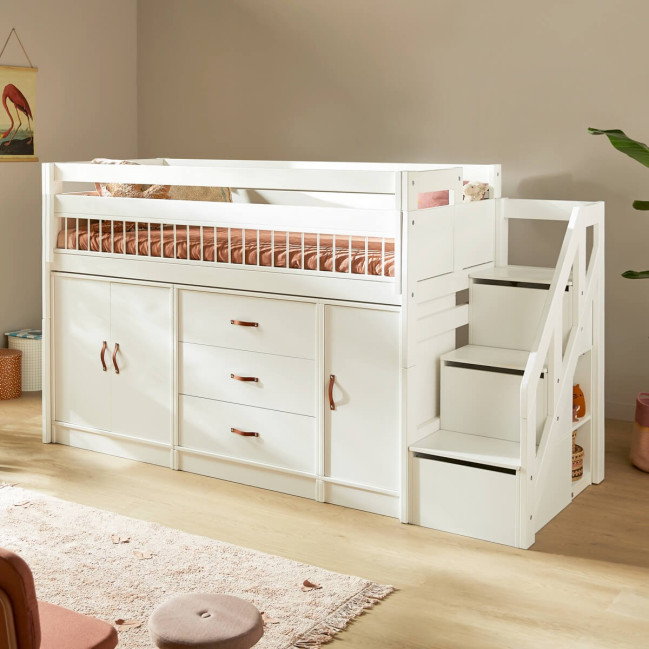Lifetime Halbhohes Bett All-In-One mit Rollboden und Stauraum weiss