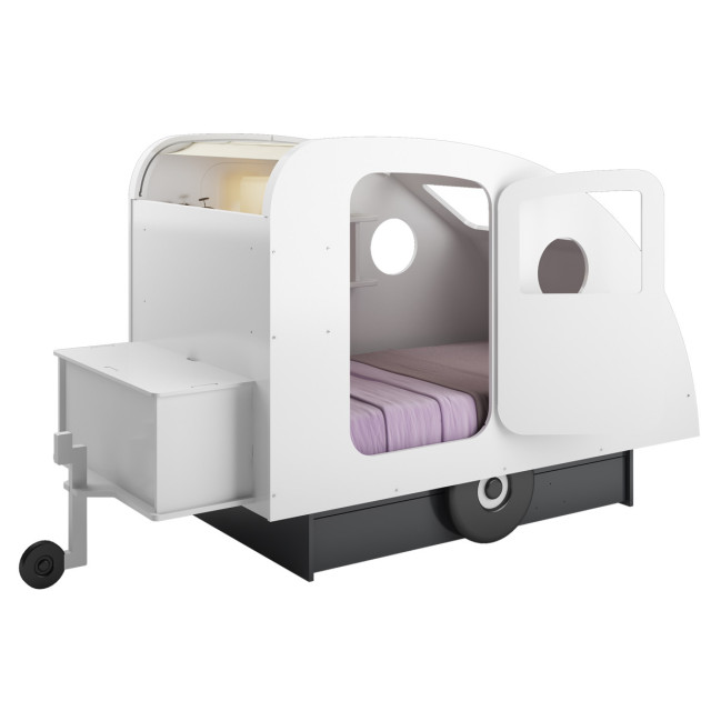 Mathy by Bols Wohnwagen Bett Caravan mit Anhängerkupplung und Truhe weiss