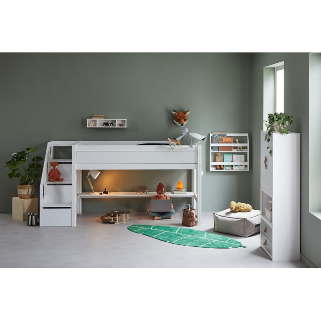 Lifetime Kidsrooms Letto a mezza altezza con scale e struttura a doghe deluxe bianco