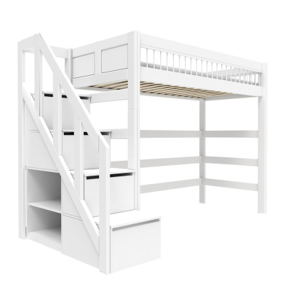 Lifetime lit mezzanine avec escabeau Breeze 90 x 200 cm, sommier deluxe blanc