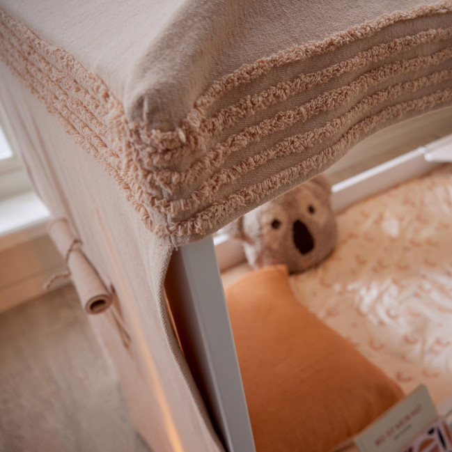 Lifetime Himmelbett 4 in 1 mit Himmel Peach 90x200 cm, Inkl. Roll-Lattenrost whitewash